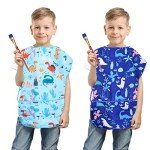 Fiodrimy 2 Pack Kids Art Smock for Boys Girls, Dinosaur Waterproof Artist Painting Aprons, Sleeveless Children Art Smocks with Pockets for Age 2-7 Years