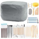 ReArt Natural Air-Dry Modeling Clay - 10LBs with 40 Pcs Pottery Sculpting Tool Set, All-Purpose Clay (Gray)