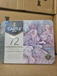 Castle Art Supplies Harmonious Colored Pencil Set | 72 Muted, Wax-Based Soft Core Coloring Pencils for Adult Artists' Relaxation | Presented in Tin Case