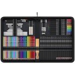 HIFORNY 100 PCS Drawing & Sketching Set, Professional Art Supplies with Graphite,Charcoal, Colored,Watercolor,Metallic Pencils,Blending Tools,Sketchbook and Coloring Book in Zipper Case (Black)