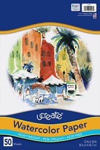 Art1st UCreate Watercolor Paper, White, Package, 90 lb., 12" x 18", 50 Sheets