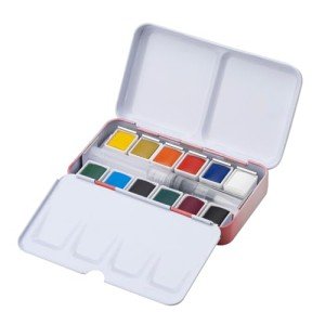 MEEDEN 12 Colors Watercolor Paint Set: Travel Watercolor Set with Brush in Half Pans - Portable Watercolor Paints for Adults & Artist