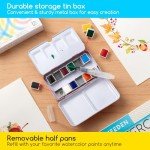 MEEDEN 12 Colors Watercolor Paint Set: Travel Watercolor Set with Brush in Half Pans - Portable Watercolor Paints for Adults & Artist