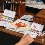 MEEDEN 12 Colors Watercolor Paint Set: Travel Watercolor Set with Brush in Half Pans - Portable Watercolor Paints for Adults & Artist