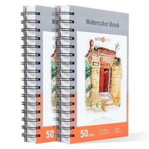 HTVRONT Watercolor Paper - 100 Sheets 5.5"x8.5" Watercolor Pad, 140 lb/300 GSM Watercolor Paper Pad, Spiral Bound for Full Spread & Sturdy Use, Ideal for Wet & Dry Media