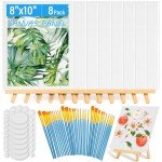 54 Pack Canvas with Easel Set 8 x 10 Inch Canvas Boards with Wooden Easels, Paint Brushes Canvas Panel Painting Kit for Acrylic Oil Watercolor Beginners Art Crafts Sip and Paint Party