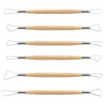 Suiwotin 6pcs Double-Sided Clay Sculpting Tools, Wooden Handle Ribbon Clay Tools, Pottery Trimming Tool, Clay Wire Loop Sculpture Set for Ceramic, Wax Carving Modeling