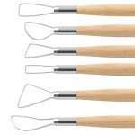 Suiwotin 6pcs Double-Sided Clay Sculpting Tools, Wooden Handle Ribbon Clay Tools, Pottery Trimming Tool, Clay Wire Loop Sculpture Set for Ceramic, Wax Carving Modeling