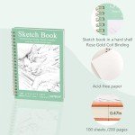 DSTELIN 2 Pack Hardcover Sketchbooks, 7.5x5.1 Inch Spiral Sketch Book for Sketching, Drawing, Painting, 50 Sheets per Pack, Pink and Green