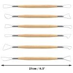 Suiwotin 6pcs Double-Sided Clay Sculpting Tools, Wooden Handle Ribbon Clay Tools, Pottery Trimming Tool, Clay Wire Loop Sculpture Set for Ceramic, Wax Carving Modeling