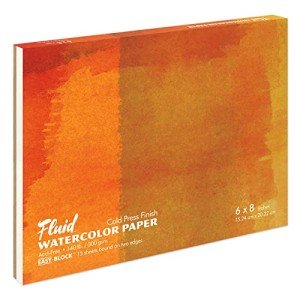 Fluid Watercolor Paper Block, 6 x 8 inches, 15 Sheets, 140 lb (300 GSM) Cold Press Pad for Artist Painting and Wet Media