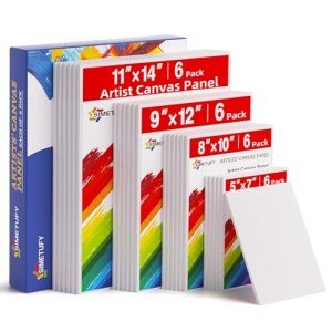 Simetufy 24 Pack Canvas Boards for Painting 6Pcs of Each 5x7, 8x10, 9x12, 11x14 Inch, Flat Paint Canvas Panels for Kids, for Oil Acrylic Watercolor, Gift Box Set
