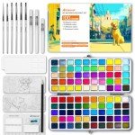 100 Colors Watercolor Paint Set, Vivid colors including Regular, Metallic, Macaron and Fluorescent, Portable with Carrying Case, Water Brushes, Palette and Accessories, For Beginners and Professionals