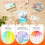100 Colors Watercolor Paint Set, Vivid colors including Regular, Metallic, Macaron and Fluorescent, Portable with Carrying Case, Water Brushes, Palette and Accessories, For Beginners and Professionals