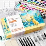 100 Colors Watercolor Paint Set, Vivid colors including Regular, Metallic, Macaron and Fluorescent, Portable with Carrying Case, Water Brushes, Palette and Accessories, For Beginners and Professionals