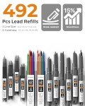 STAGEEK 37PCS Art Mechanical Pencil Set, Drafting Pencil 5 Sizes- 0.3, 0.5, 0.7, 0.9MM & 2PCS 2.0MM Mechanical Drawing Pencils with 492PCS Leads (6B 4B 2B HB 2H 4H Color) for Artist Sketching Drawing