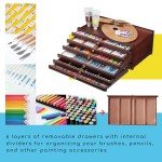 MEEDEN 6-Drawer Wood Artist Supply Storage Box, Portable Beechwood Multifunctional Pencil Brush Organizer Wood Box with Drawer&Compartments for Pastels, Pencils, Pens, Makeup Brushes(Mahogany Color)