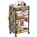 3 Tier Rolling Craft Cart & Art Cart | Side Partitioned Paint Brush Holder | Art Supply Storage Organizer with Wheels | Rolling Storage Cart for Standing Desk, Drawing & Craft Room, DIY Workshop,Gift