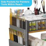 3 Tier Rolling Craft Cart & Art Cart | Side Partitioned Paint Brush Holder | Art Supply Storage Organizer with Wheels | Rolling Storage Cart for Standing Desk, Drawing & Craft Room, DIY Workshop,Gift