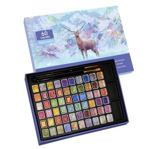 Mini Shimmer Watercolor Paint Set, 60 Colors Glitter Metallic Watercolour Painting Sets, Solid Pearl Water Color Paints for Artists, Amateur Hobbyists and Painting (60 Colors)