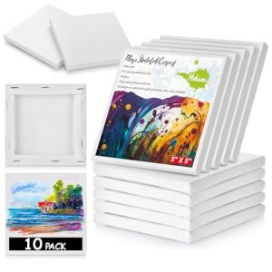 10PCS Mini Canvases for Painting - 5x5In Bulk Profile Small Square Canvases - 100% Cotton Mini Stretch Canvas for Children's Painting Art Supplies, School Home Decorating Projects