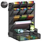 Pen Organizer for Desk, Multi-Functional Desk Organizer, Wall Mount Pen Holder with Drawer for School, Office, Home, Art Supplies, Black