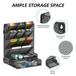 Pen Organizer for Desk, Multi-Functional Desk Organizer, Wall Mount Pen Holder with Drawer for School, Office, Home, Art Supplies, Black