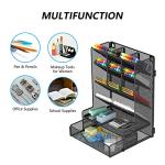 Pen Organizer for Desk, Multi-Functional Desk Organizer, Wall Mount Pen Holder with Drawer for School, Office, Home, Art Supplies, Black