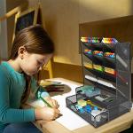 Pen Organizer for Desk, Multi-Functional Desk Organizer, Wall Mount Pen Holder with Drawer for School, Office, Home, Art Supplies, Black