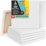 ARTEZA Stretched Canvas, 10 x 10 Inches, Pack of 8, Blank White Square Canvas for Painting for Acrylic, Oil and Gouache Paints