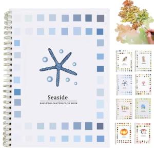 Watercolor Workbooks Coloring Book Beginner Friendly Painting Kit Easy Nature Scenes Paint Set Art Crafts for Creative Exploration Gift for Adults Teens (Seaside, Without Palette)