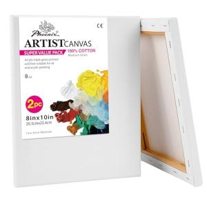 PHOENIX 8x10 Inch Pack of 2 Canvas - Stretched Canvases for Painting, 8 Oz Triple Primed 5/8 Inch Profile 100% Cotton White Blank Framed Canvas for Oil Acrylic & Pouring Art
