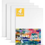Pre Stretched Canvases for Painting 30x40 4 Pack Large Blank Canvas Boards for Acrylic Pouring and Oil Painting, 100% Cotton, 5-Time Gesso Primed