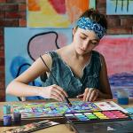 ARTEZA Gouache Paint, Set of 24 Jelly Paints, 1 fl oz (30 mL) Tubs, Opaque Gouache Set for Canvas, Paper, and Wood