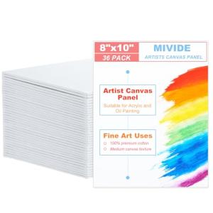 MIVIDE 36 Pack 8x10 Inch Blank Canvas Boards for Painting, White Canvases for Painting, Blank Canvas Panels Art Supplies Canvas for Acrylic Paint Oil Tempera Watercolor