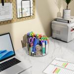 Mefirt Acrylic Pen Holder, 360 Degree Rotating Pen Organizer, Rotating Desk Acrylic Office Organizer with 6 Compartments, Marker Organizer for Kid, Crayon Caddy School Art Supply Storage Organizer