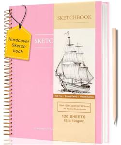 9 x 12 inches Hardcover Sketchbook for Drawing 120 Sheets Spiral Bound Sketch Pad Premium Art Sketchbook Artistic Drawing Painting Writing Paper(68lb/100gsm) for Kids Adults Beginners Artists, Pink