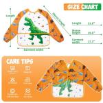 Dinosaur Art Smock - Kids Aprons for Boys ages 3-8 Waterproof Toddler Art Smock Painting Toddler Apron for Girls with Long Sleeve 3 Pockets Toddlers Painting Eating Cooking Baking Gardening Apron