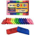June Gold 28 Neon Colored Rubber Erasers - These All-Purpose erasers are Perfect for classrooms, Homes & Offices
