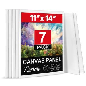 ESRICH Canvas Boards for Painting, 7 Pack Canvases for Painting 11x14 Cotton Primed Acid Free Blank Canvas Panels for Oil Paint, Watercolor, Acrylic Paint, Gouache and Tempera.