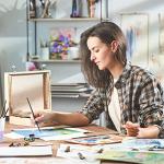 Arteza Gouache Paint Kit, 21 Pieces Art Set, 12 Gouache Art Paint Tubes, 5 Acrylic Brushes, Paper Pad, Plastic Palette, and Wooden Storage Case, Art Supplies for Professional Artists and Hobbyists