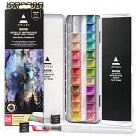 ARTEZA Watercolor Paint Set, 24 Metallic Watercolor Paints, Glitter Watercolor Paint in Half Pans, Travel Watercolor Set