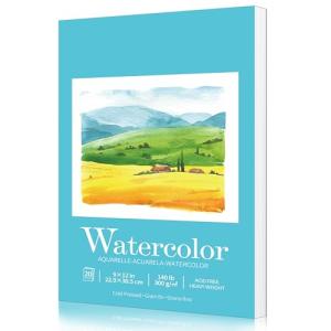 Watercolor Pad for Painting Practice,9"x12",Cold Pressed,Acid Free,Pad for Watercolor Paint,Pencil,Ink,Pastel and Acrylic,Watercolor Sketchbook,20 Sheets,White
