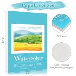 Watercolor Pad for Painting Practice,9"x12",Cold Pressed,Acid Free,Pad for Watercolor Paint,Pencil,Ink,Pastel and Acrylic,Watercolor Sketchbook,20 Sheets,White