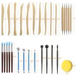 LotFancy 30PC Polymer Clay Tools Kit - Premium Stainless Steel & Wooden Handle Sculpting Tools for Ceramics, Air Dry Clay, Baking, Carving, Dotting, Molding, Painting - Includes Carrying Pouch