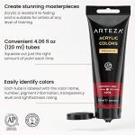ARTEZA Acrylic Paint Set of 14 Colors, 4.06 Ounce Tubes, Non-Toxic Acrylic Artist Paints. Art Supplies for Painting