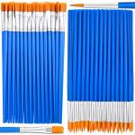 Small Paint Brushes Bulk, Anezus 50 Pcs Flat Tip Paint Brushes with Round Acrylic Paint Brushes Set Craft Brushes for Classroom Acrylic Watercolor Canvas Face Painting Touch Up