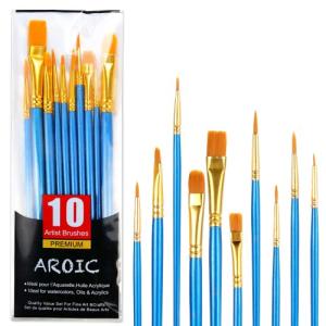 Acrylic Paint Brush Set, 1 Packs / 10 pcs Watercolor Brushes Painting Brush Nylon Hair Brushes for All Purpose Oil Watercolor Painting Artist Professional Kits