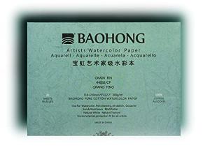 BAOHONG Artists' Watercolor Paper Block (20 Sheets, glued on Four Edges), 100% Cotton, Acid-Free, 140LB/300GSM, Watercolor Art Supplies for Wet, Dry, and Mixed Media Painting (Cold Press 9"X12.2")