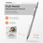 Nicpro 2 PCS Mechanical Pencil 0.5mm & 0.7 mm with Case, MP1000 Metal Artist Pencil Set with 6 Tubes HB Lead Refills, 3 Erasers, 9 Eraser Refills For Art Writing Drafting, Drawing, Sketch, Silver